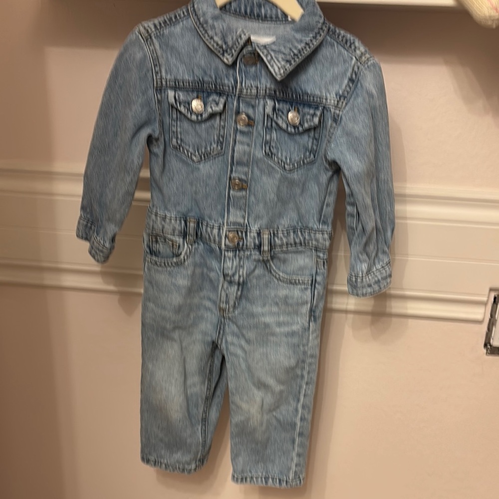 Zara one piece weathered denim coveralls size 18 mo